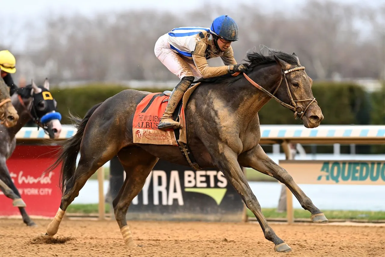 Albus wins the Wood Memorial at Aqueduct.