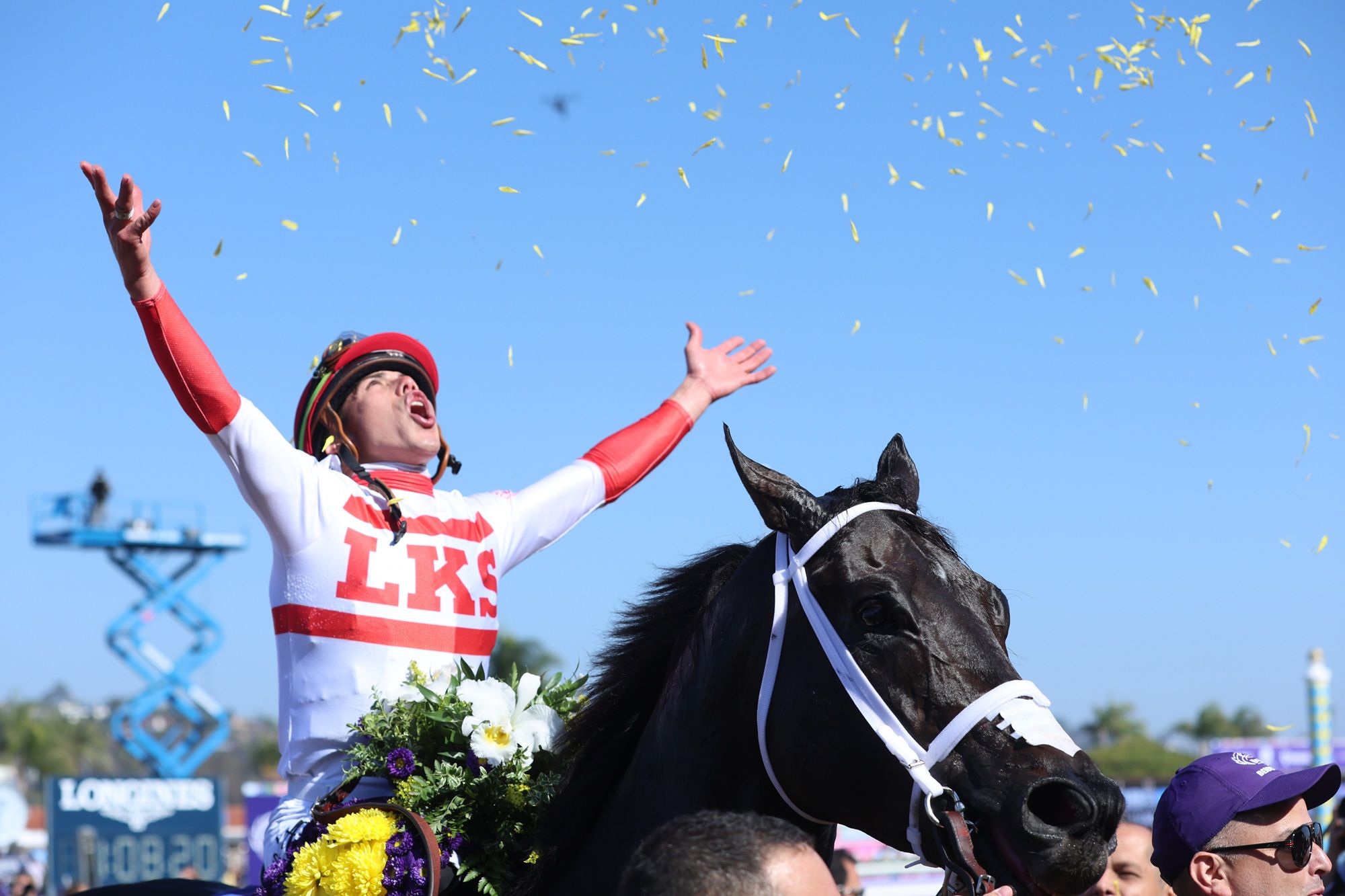 Bentornato and jockey Irad Ortiz Jr. after winning the Breeders' Cup Sprint (G1) at Del Mar
