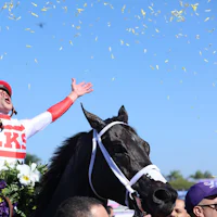 Bentornato and jockey Irad Ortiz Jr. after winning the Breeders' Cup Sprint (G1) at Del Mar
