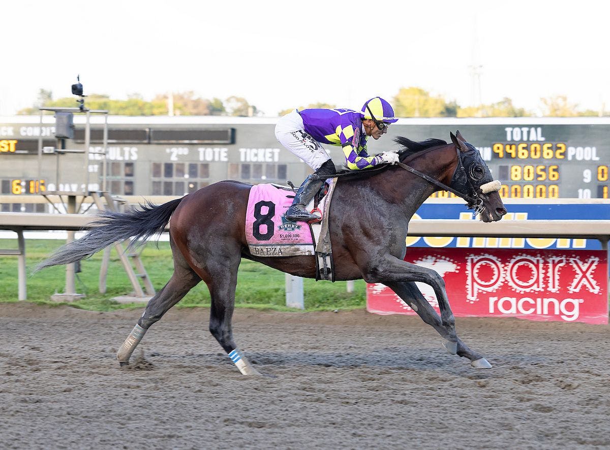 Baeza wins the Pennsylcania Derby at Parx Racing. 