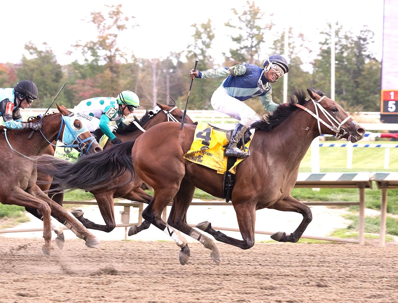 Big Cuddle wins the Marland Million Nursery at Laurel Park. 