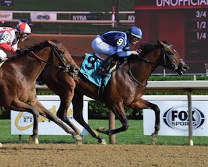 Brightwork would not let odds-on Ways and Means pass in the Spinaway (Photo by Janet Garaguso/Coglianese Photos)