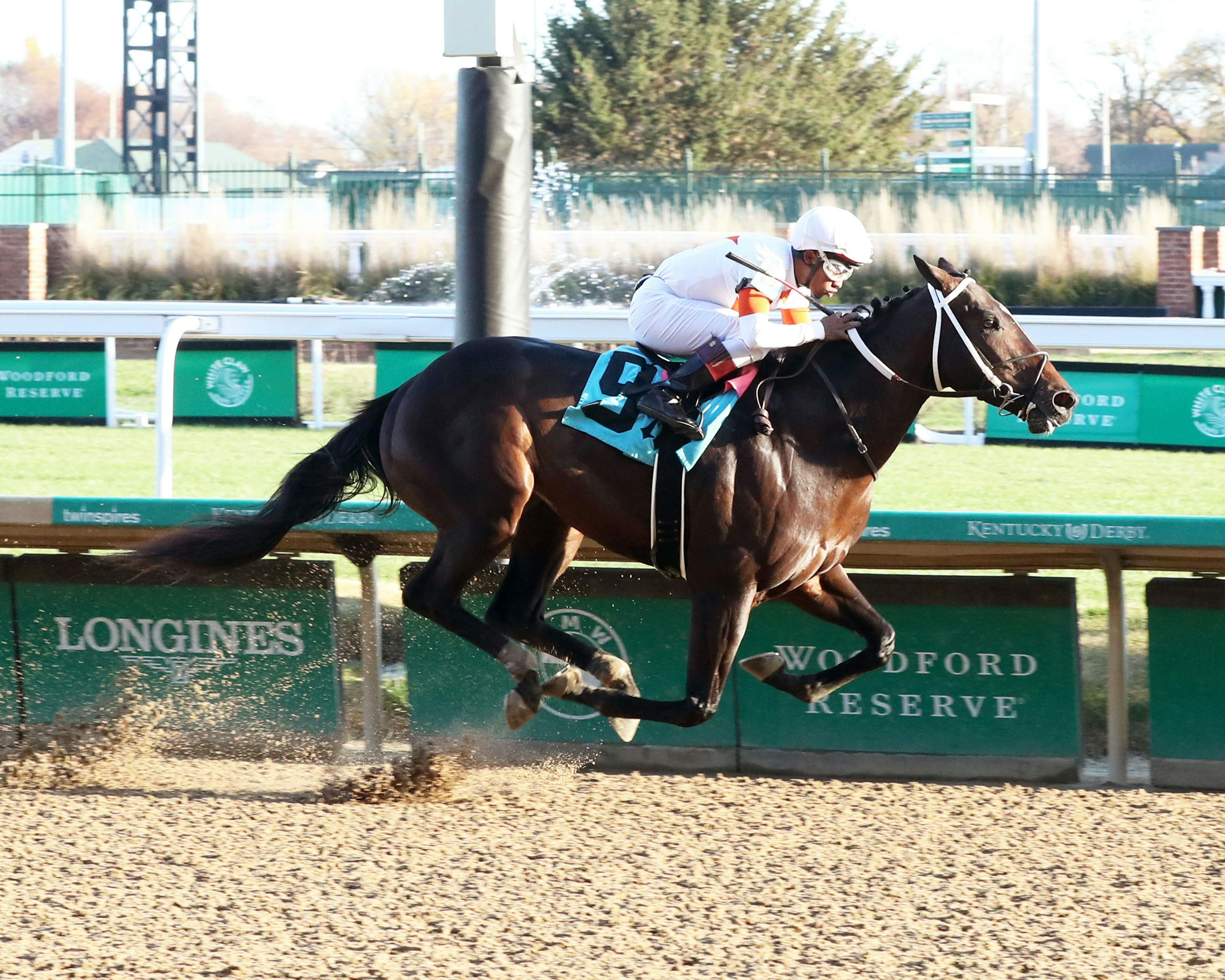 Carbone winning his debut at Churchill Downs (Photo by Coady Photography)