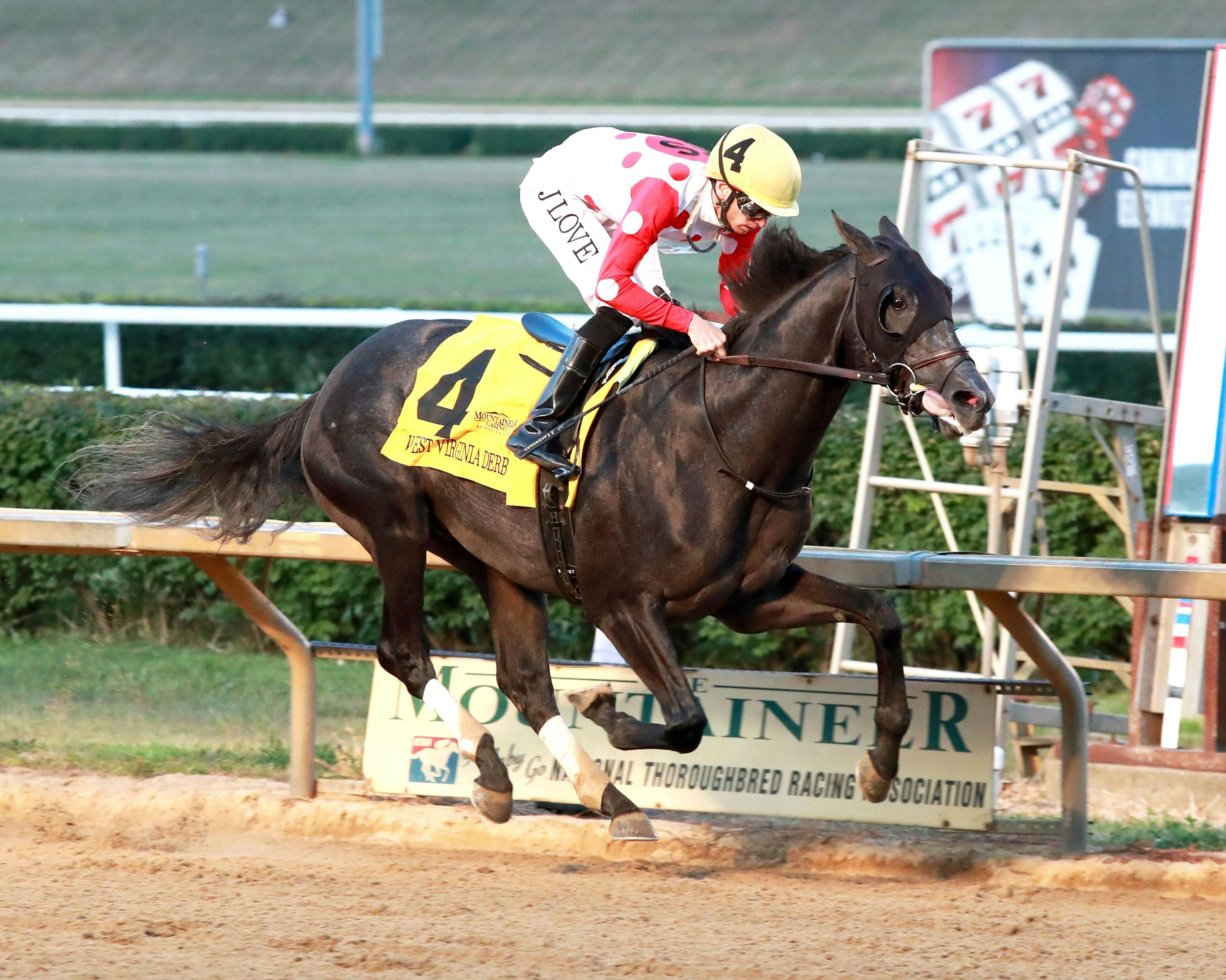 Chunk of Gold responded to blinkers and romped to his first stakes win in the West Virginia Derby