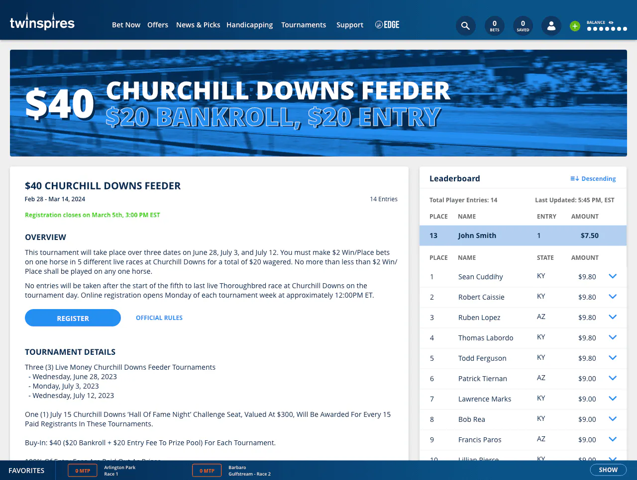 Tournament Page