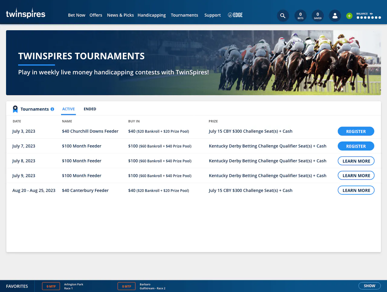 Tournaments Landing Page