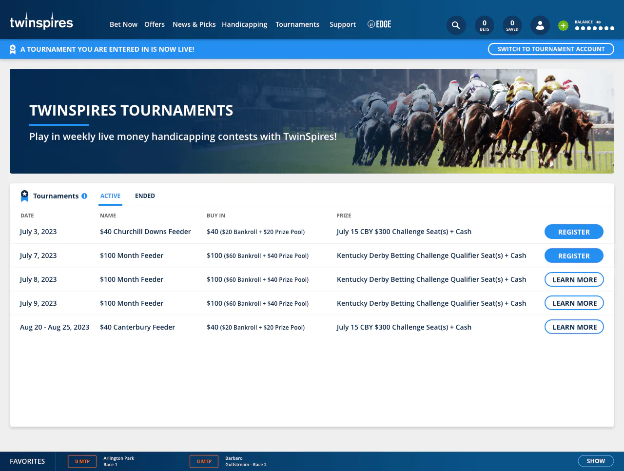 Tournaments Landing Page