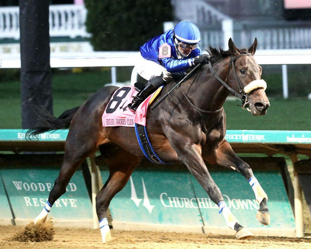 First Resort winning the Kentucky Jockey Club (G2) at Churchill Downs (Photo by Coady Media)