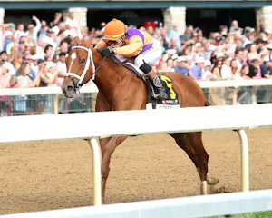 Further Ado wins the Blue Grass Stakes at Keeneland. 