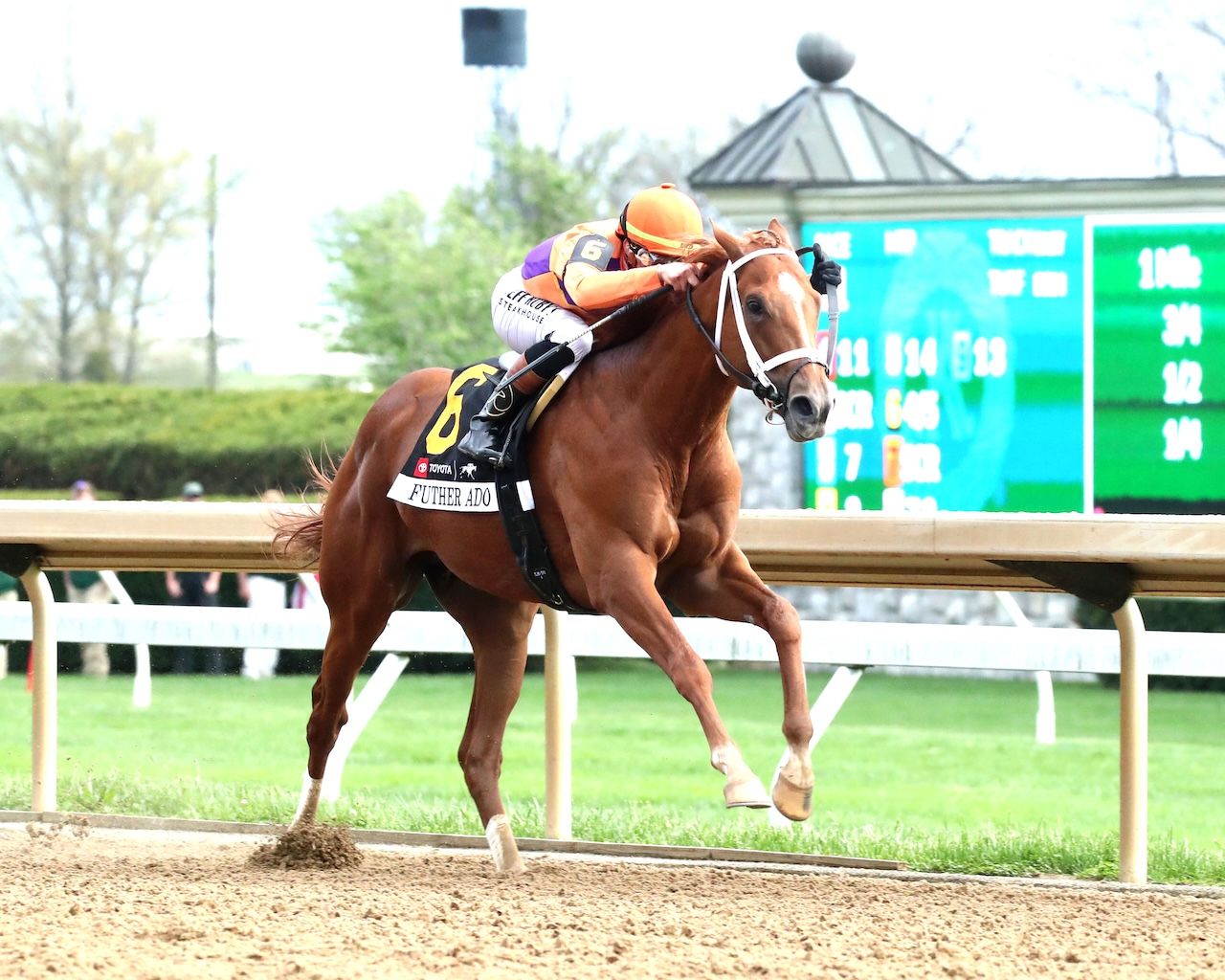 Further Ado wins the Blue Grass Stakes at Keeneland. 