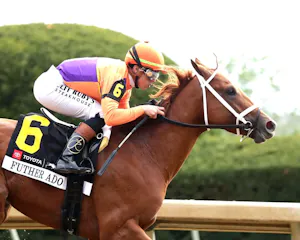 Further Ado wins the Blue Grass Stakes at Keeneland. 