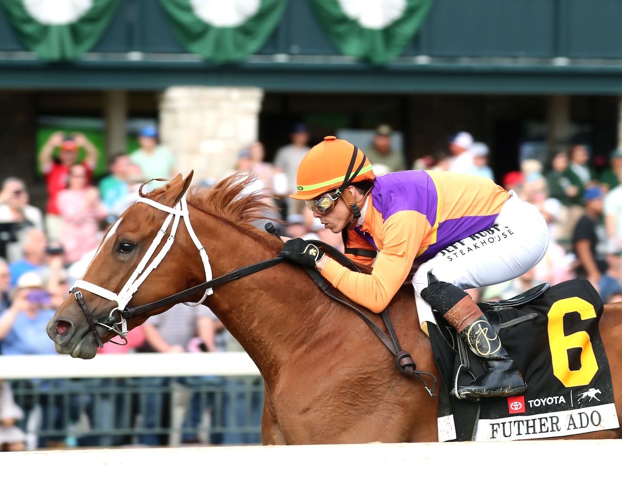Further Ado wins the Blue Grass Stakes at Keeneland. 