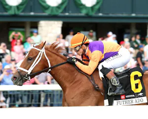 Further Ado wins the Blue Grass Stakes at Keeneland. 