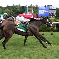 Fionn wins the Belmont Oaks 2025 at Saratoga (Photo by Cogliaense Photos)