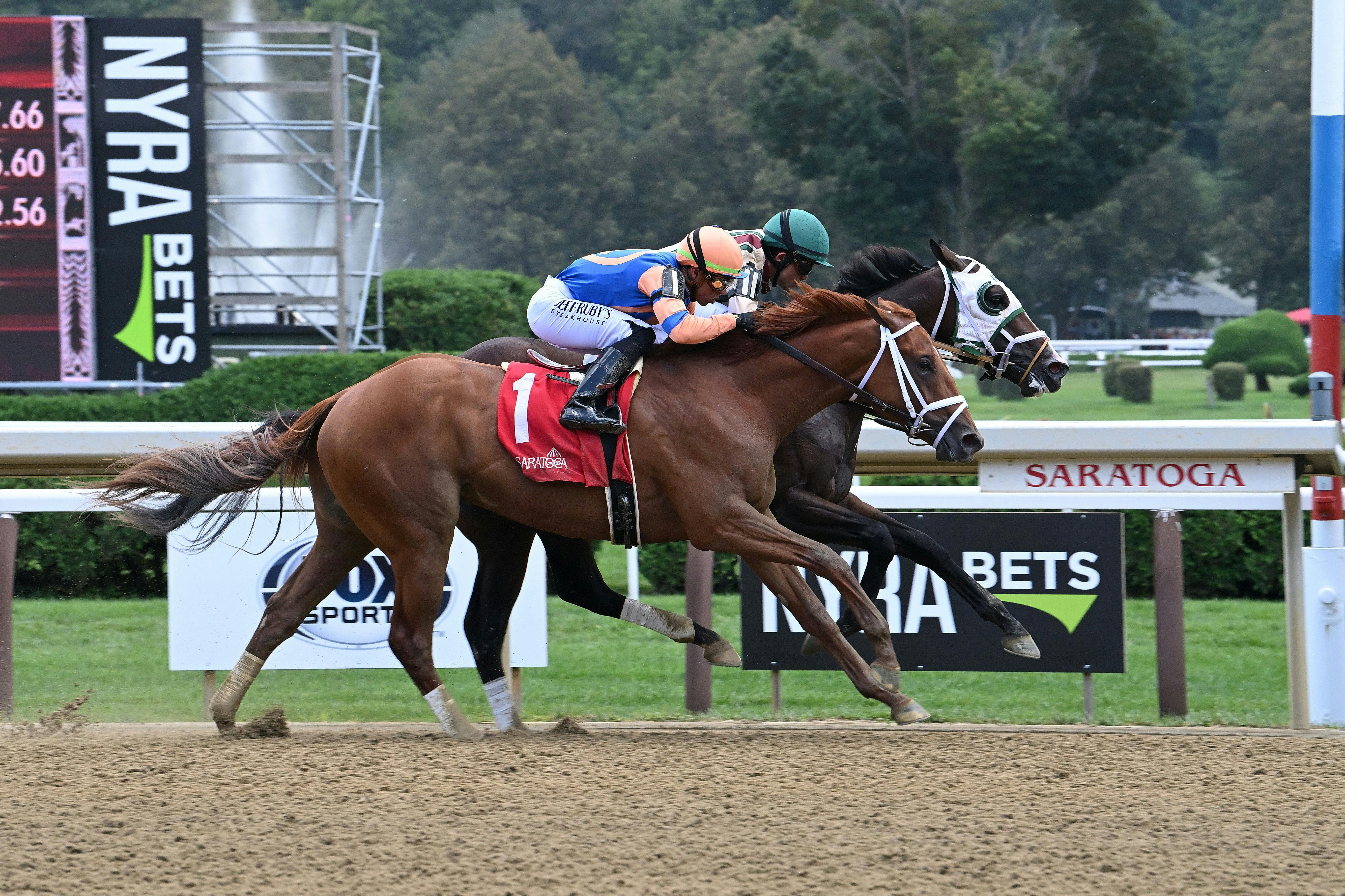 Just Steel (inside) edging Be You in a Saratoga maiden special weight (Photo by Coglianese Photos/Susie Raisher)