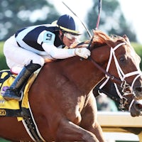 Locked winning the Breeders' Futurity (G1) at Keeneland (Photo by Coady Photography/John Gallagher)