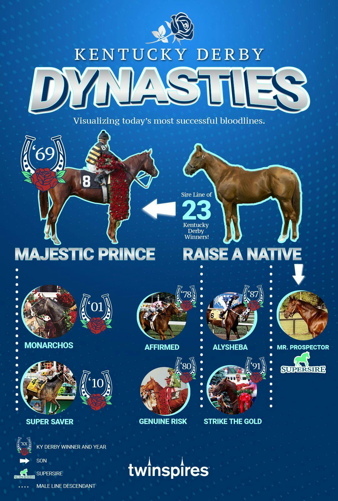 Kentucky Derby sire line of Raise a Native progeny infographic