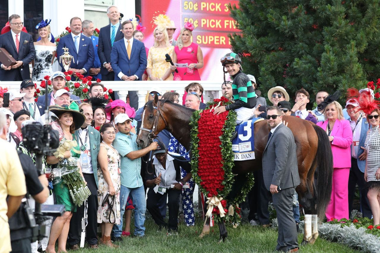 Mystik Dan in the Kentucky Derby winner's circle