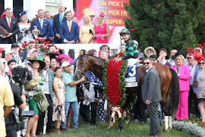 Mystik Dan in the Kentucky Derby winner's circle