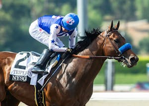 Juan Hernandez looks for competition aboard Nysos in the Triple Bend