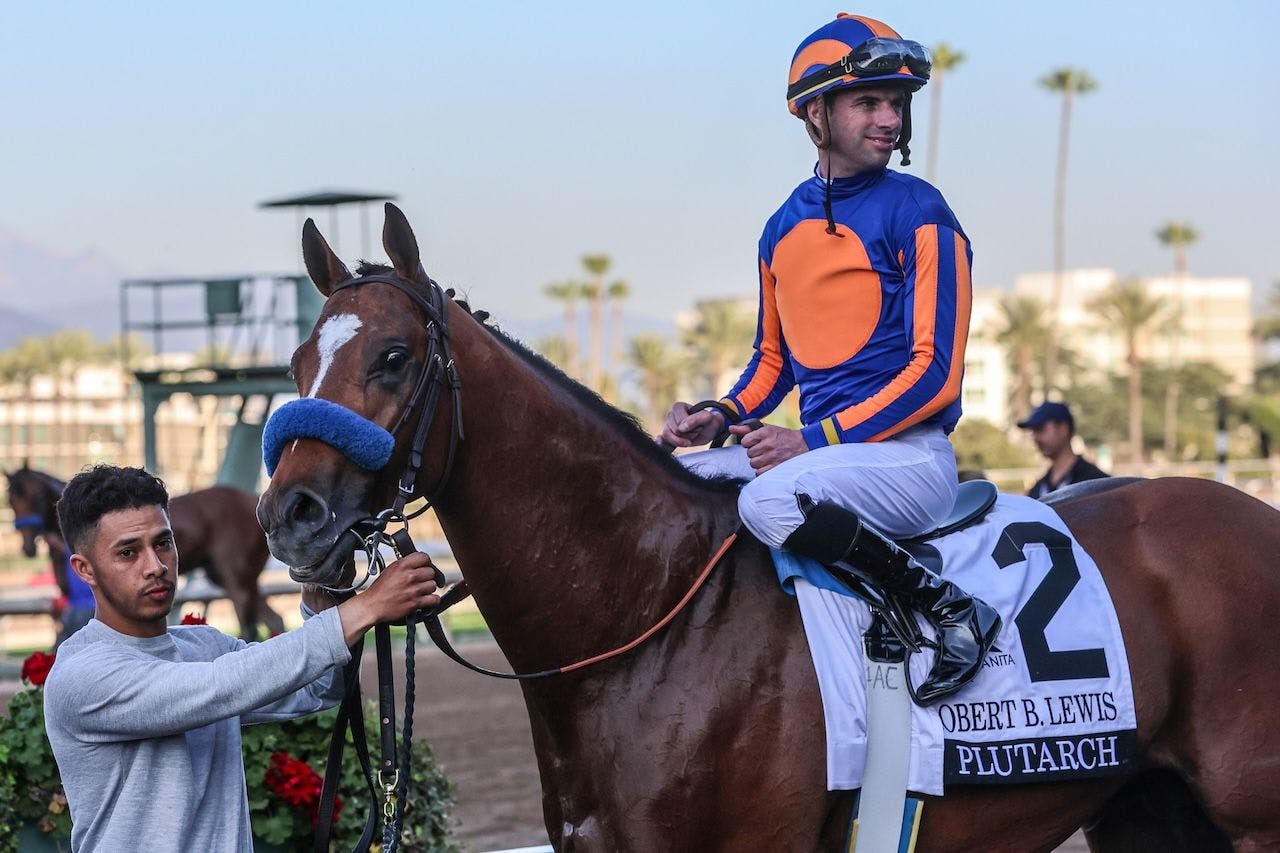 Plutarch wins the Robert B. Lewis at Santa Anita. 