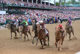 Rich Strike with Sonny Leon aboard wins the 148th Kentucky Derby at Churchill Downs