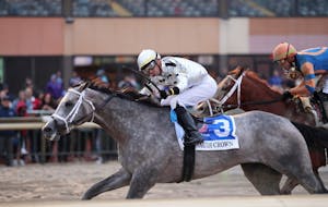Saudi Crown winning the Pennsylvania Derby (G1) at Parx Racing (Photo by Equi-Photo)