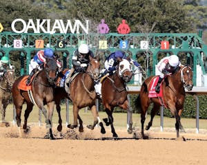 Search Party wins the Martha Washington Stakes at Oaklawn Park.