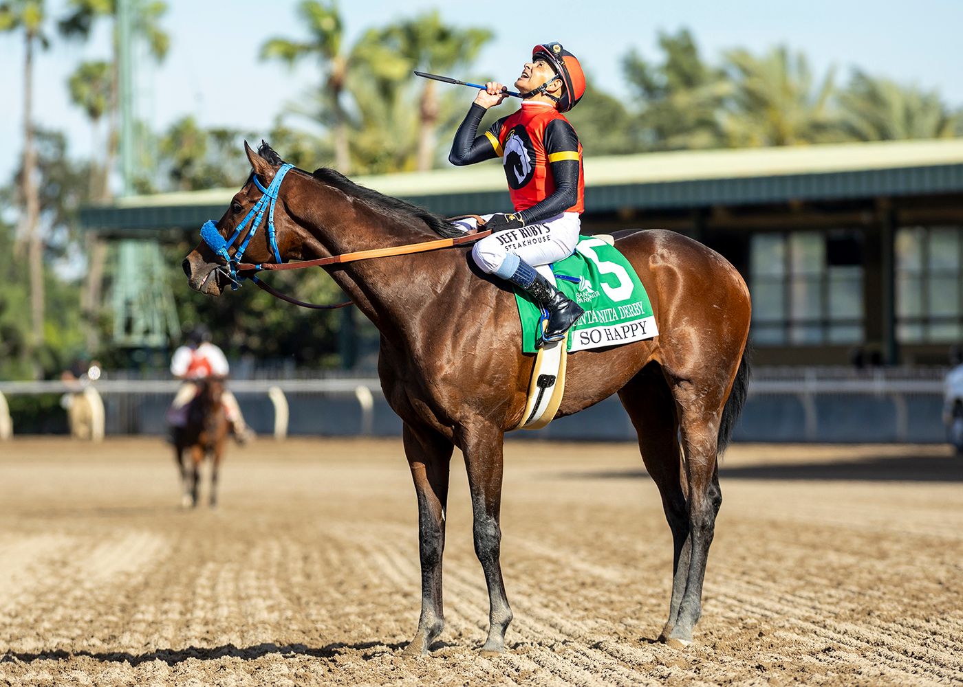 So Happy wins the Santa Anita Derby at Santa Anita.