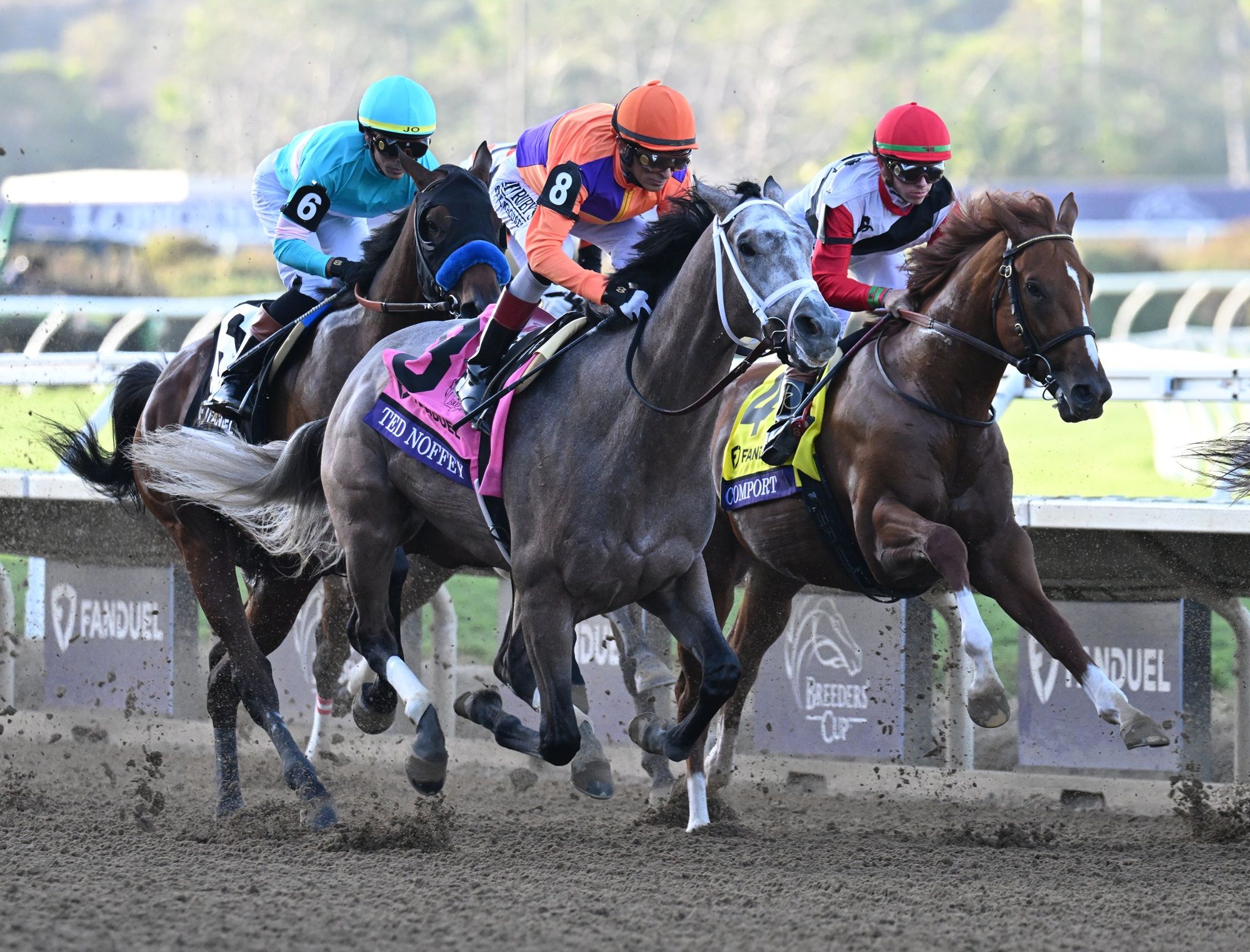 Ted Noffey (outside) winning the Breeders' Cup Juvenile (G1) at Del Mar