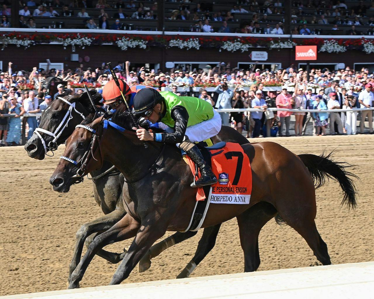 Thorpedo Anna wins the Personal Ensign (G1) at Saratoga. 