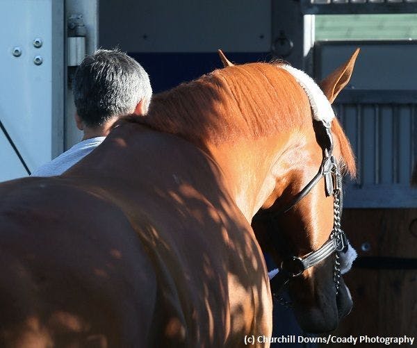 Justify on inside for Triple try at Belmont