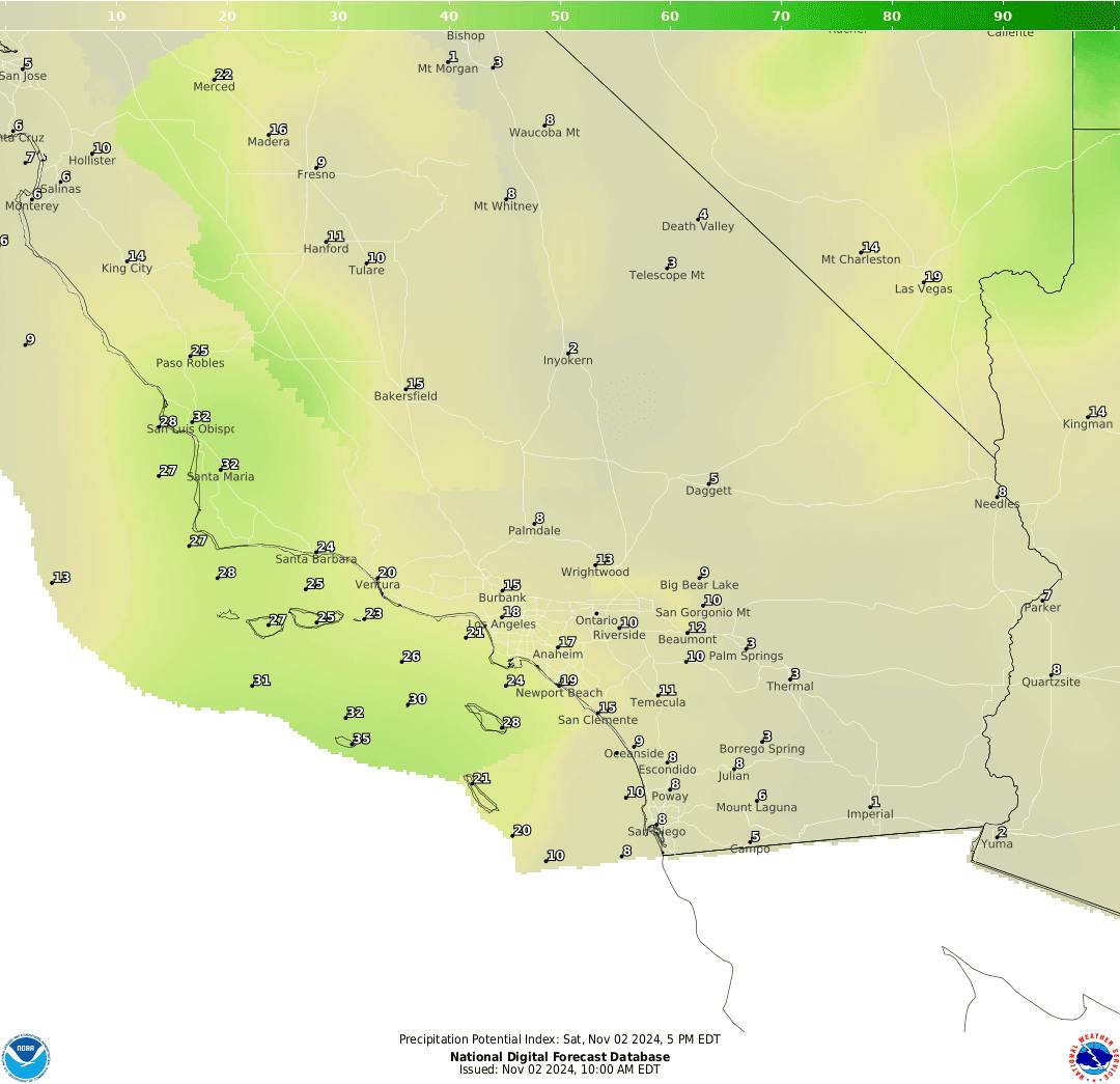 Daytime Percipitation for Del Mar area during Breeders' Cup Saturday 2024