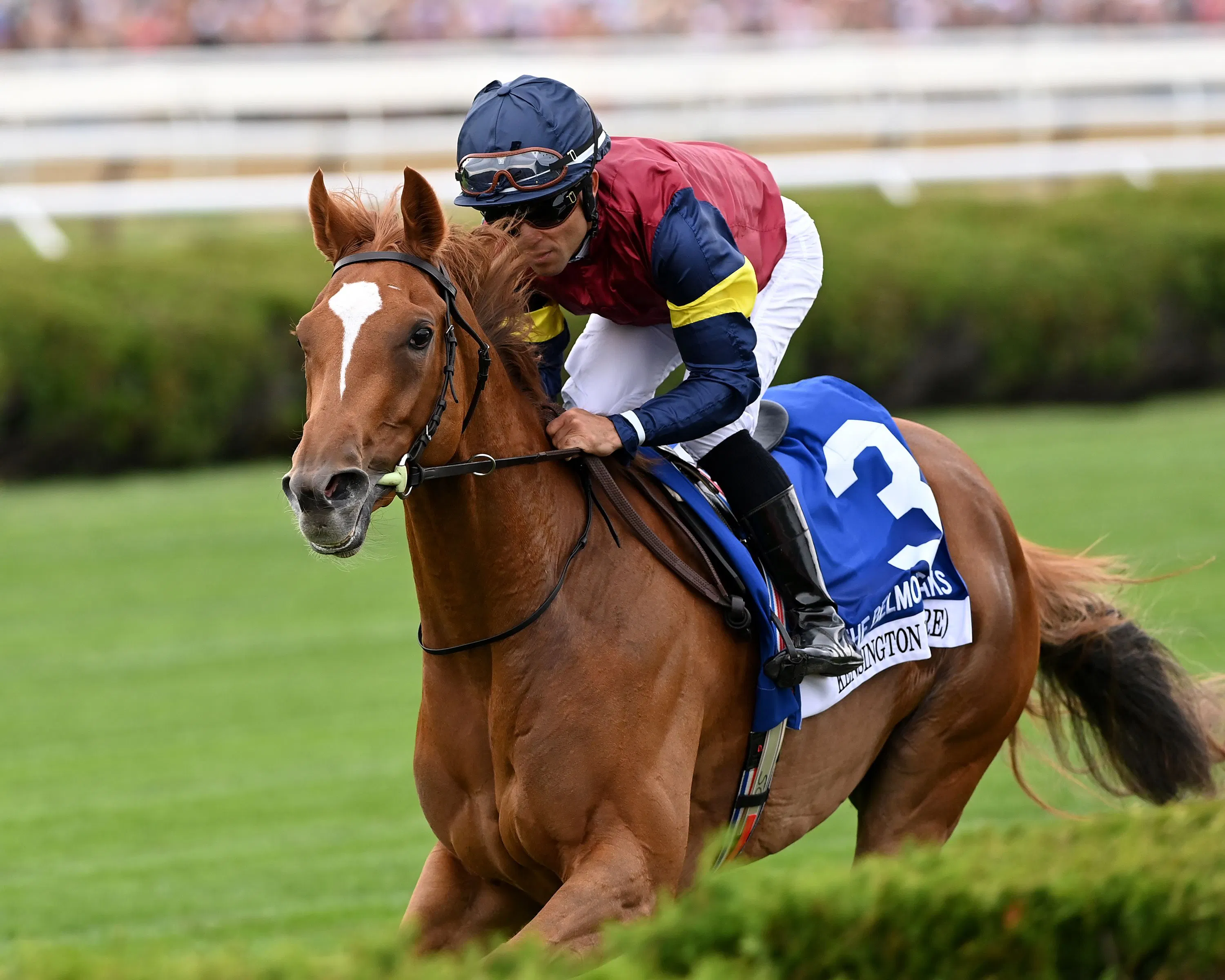 Kensington Lane winning the Belmont Oaks (G1) at Saratoga.
