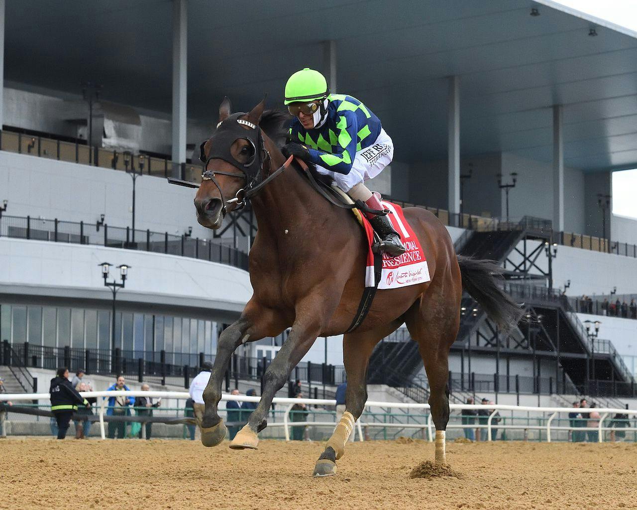 Resilience winning the Wood Memorial (G2) at Aqueduct (Photo by Coglianese Photos)