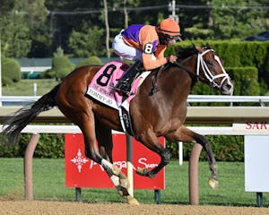 Tommy Jo wins the Spinaway Stakes at Saratoga. 