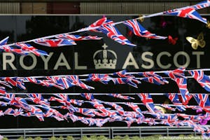 Royal Ascot sign and British flags